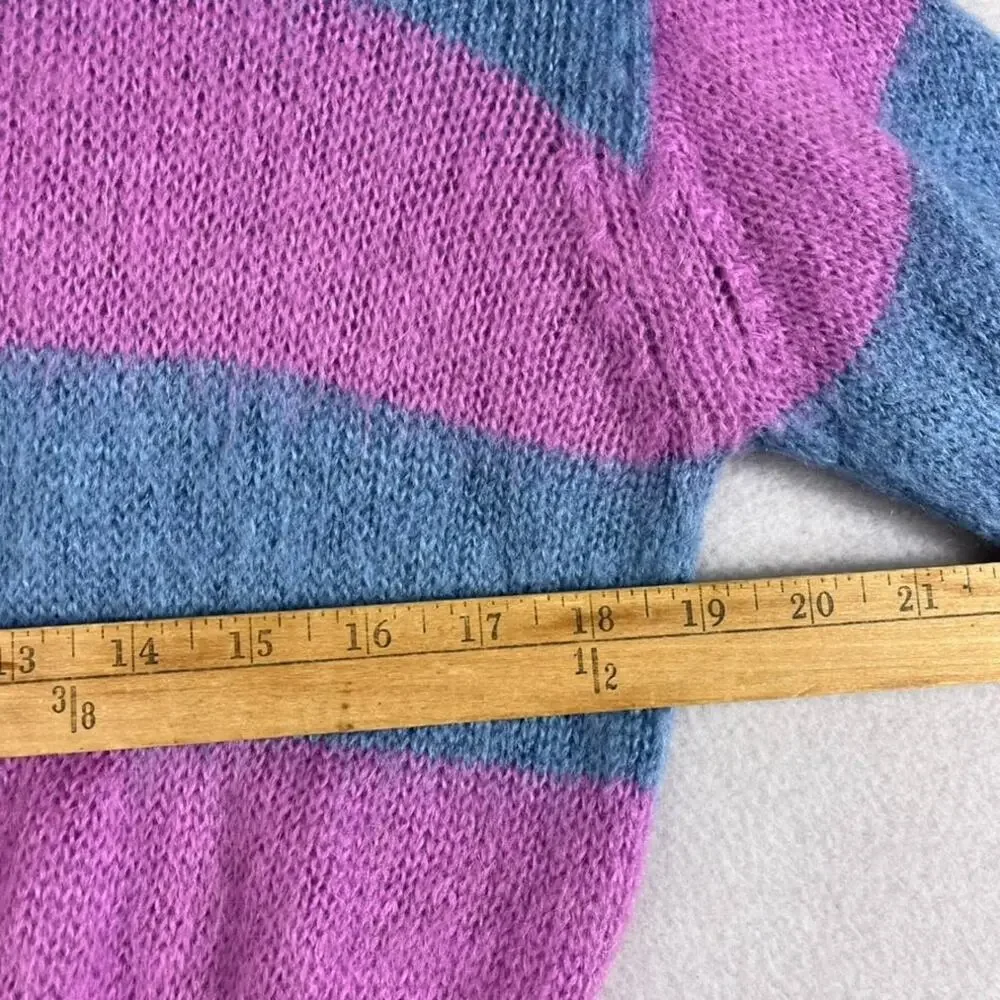 United Colors of Benetton Sweater Womens Size S Pink Blue Mohair Blend Stripe